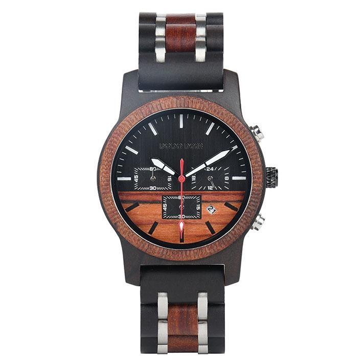 Wood Watch Multifunctional Luminous Calendar Chronograph 3-sub Dials Wooden Quartz Wristwatch Gift