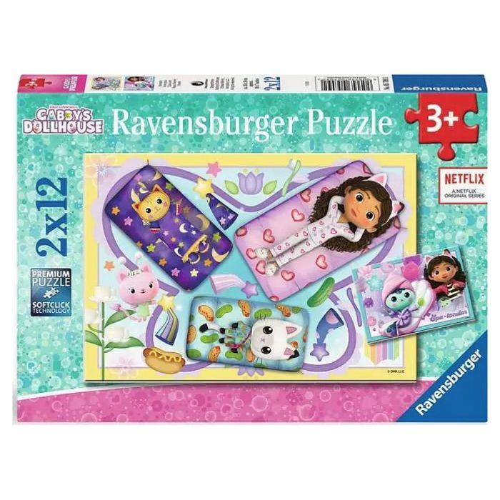 Puzzles 2 x 12 pièces : soirée pyjama, gabby's dollhouse