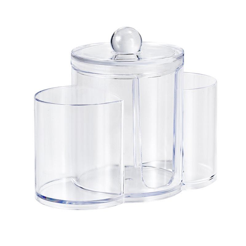 Cotton Swab Storage Box Double Head Cotton Buds Container Transparent Square Bamboo Cover Cotton Swab Toothpick Organize Box