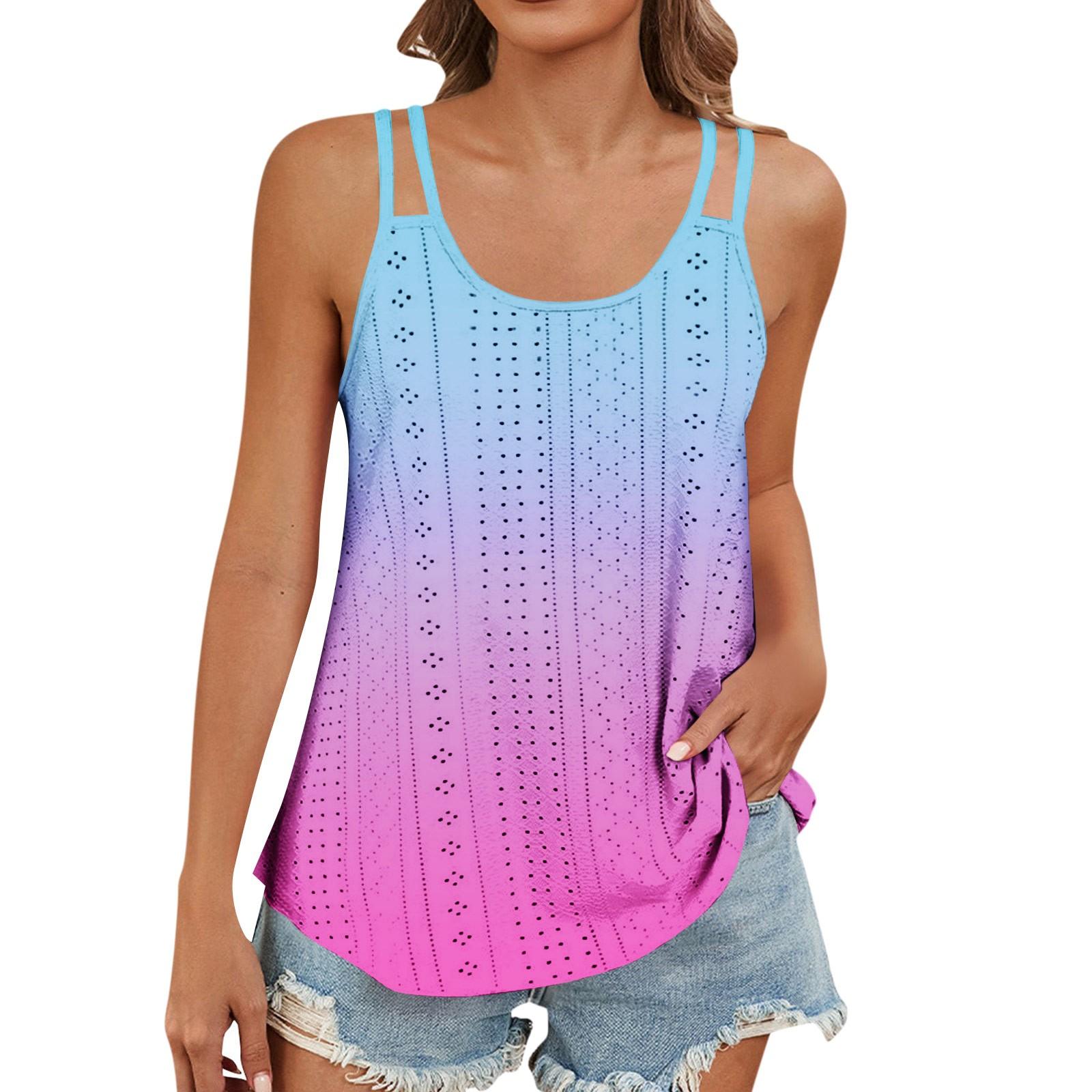 Женский модный повседневный жилет с градиентным цветным принтом и U-образным вырезом — фото 7