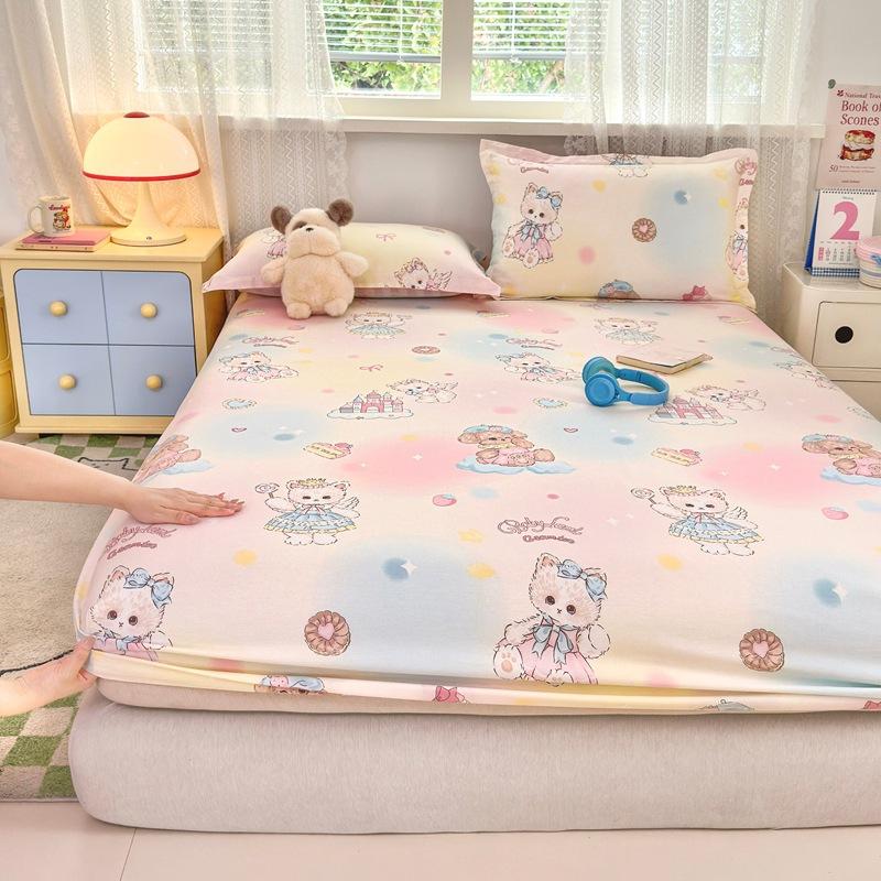 New Cotton Fitted Sheet Single Piece Cartoon Print Design Fitted Sheet Student Dormitory All-inclusive Bed Sheet 90 * 200Cm single bed hat