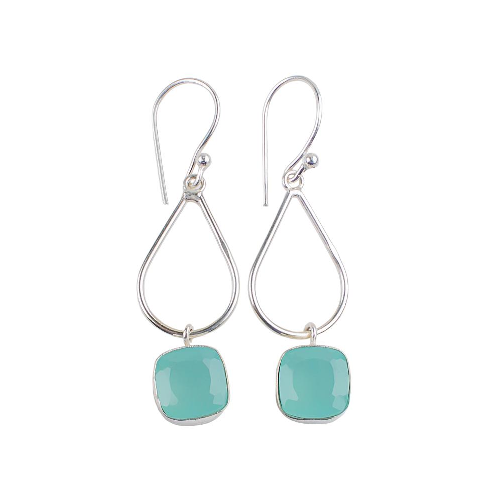 Aqua Chalcedon Edelstein 925 Sterlingsilber Handgefertigter Schmuck Ohrringe 1,90" EE-7-15