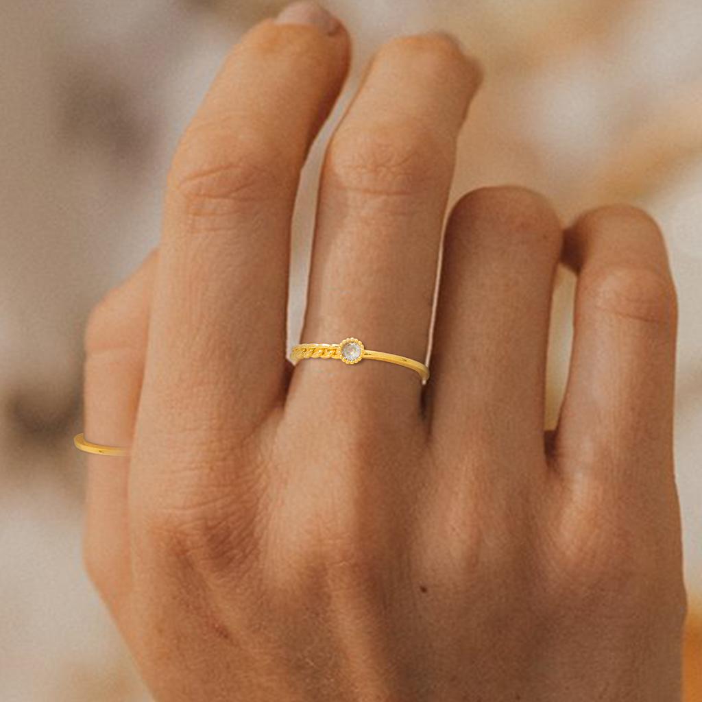 Golden Copper Open Ring with Synthetic Zircon Chain Design Adjustable Ring for Women