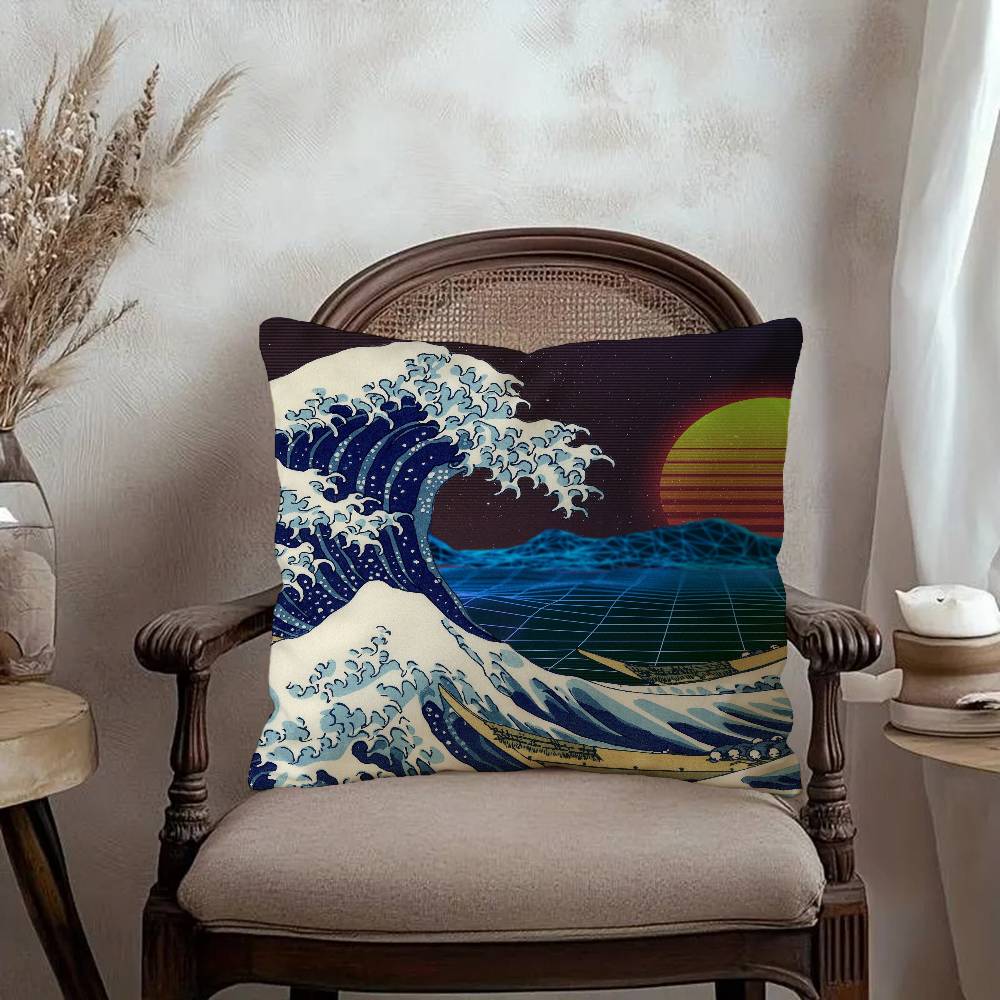 Japanese Wave Art Maple Design Cushion Cover Happy Autumn Harvest decor Holiday Decorati Pillow Cover