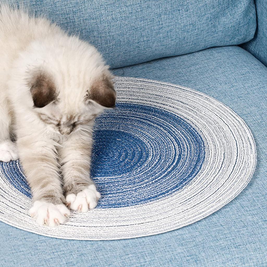 Cat Scratching Pad 14 Inch Round 36cm Diameter 2mm Thickness Gray Blue Brown Cotton Thread Cat Floor Scratcher Mat Rug for