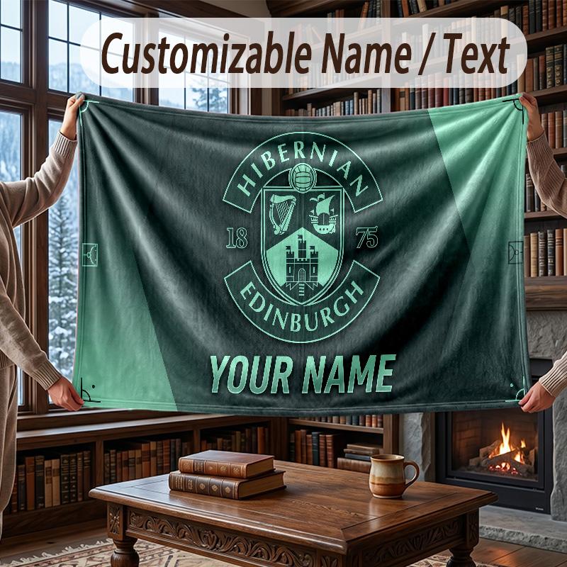 Custom Name Flannel Throw Blanket Hibernian FC Pattern Warm Home Decoration