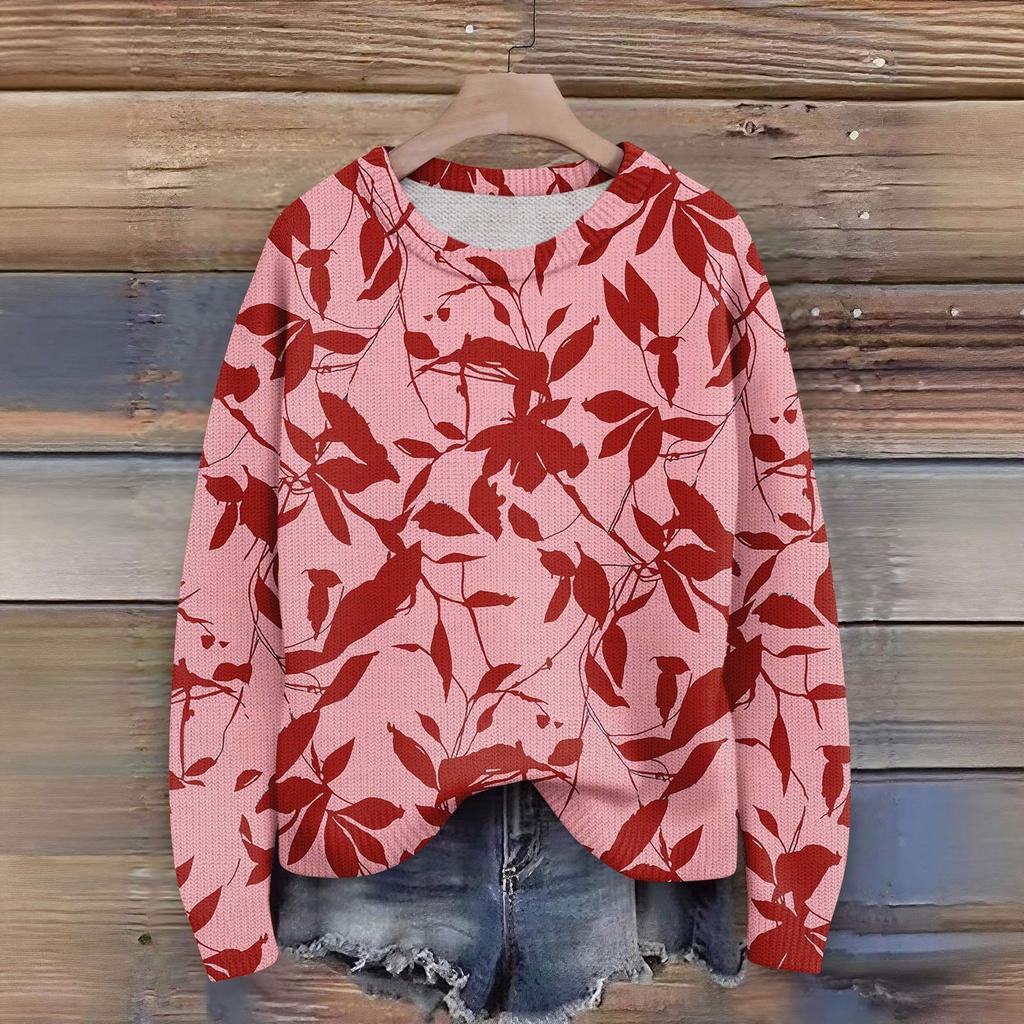 Svetry s dlouhým rukávem pro ženy s kulatým výstřihem, ležérní, roztomilý pletený svetr s potiskem, nadměrný