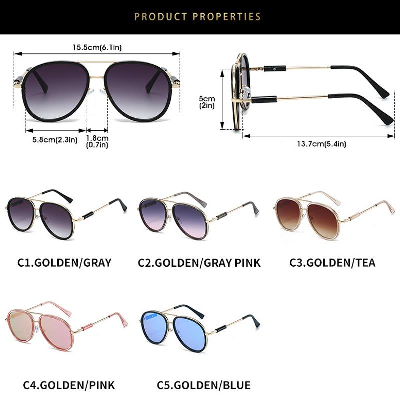  New Fashion Double Bridges Pilot Men Sunglasses Shades UV400 Vintage Gradient Mirror Women Trending Sun Glasses