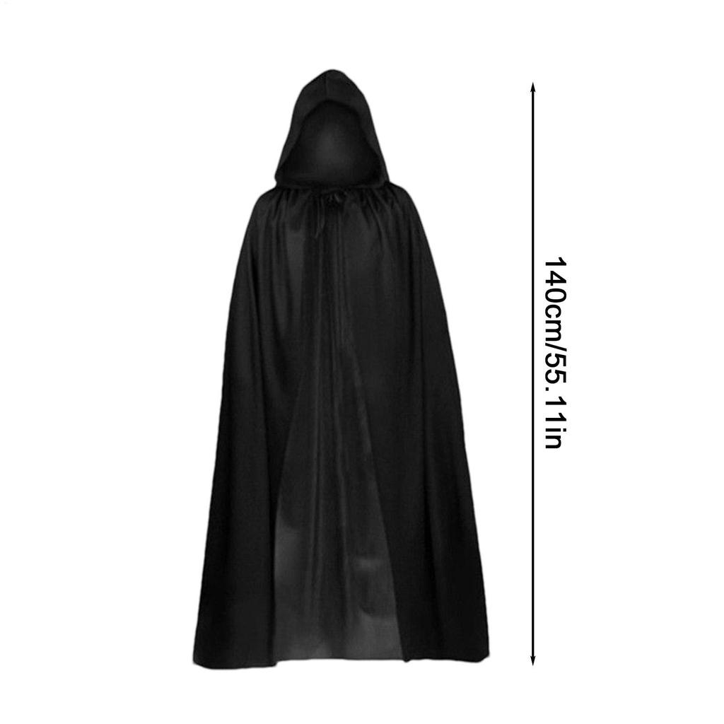 Black Cloak With Hood Halloween Vampire Hooded Cloak Capes Robes Full Length Unisex Dress Up Clothes With Gloves Cosplay