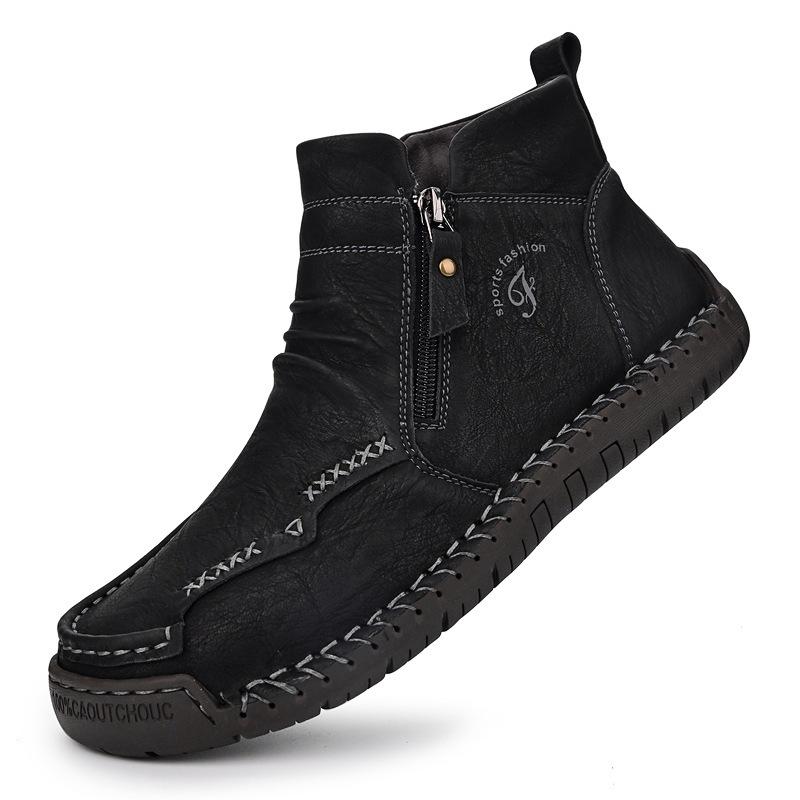 Męskie Wodoodporne Wsuwane Buty Turystyczne ze Sztucznej Skóry Męskie Outdoorowe Buty do Kostki Antypoślizgowe Buty do Chodzenia Krótkie Botki Wygodne Buty Treningowe z Wysoką Cholewką