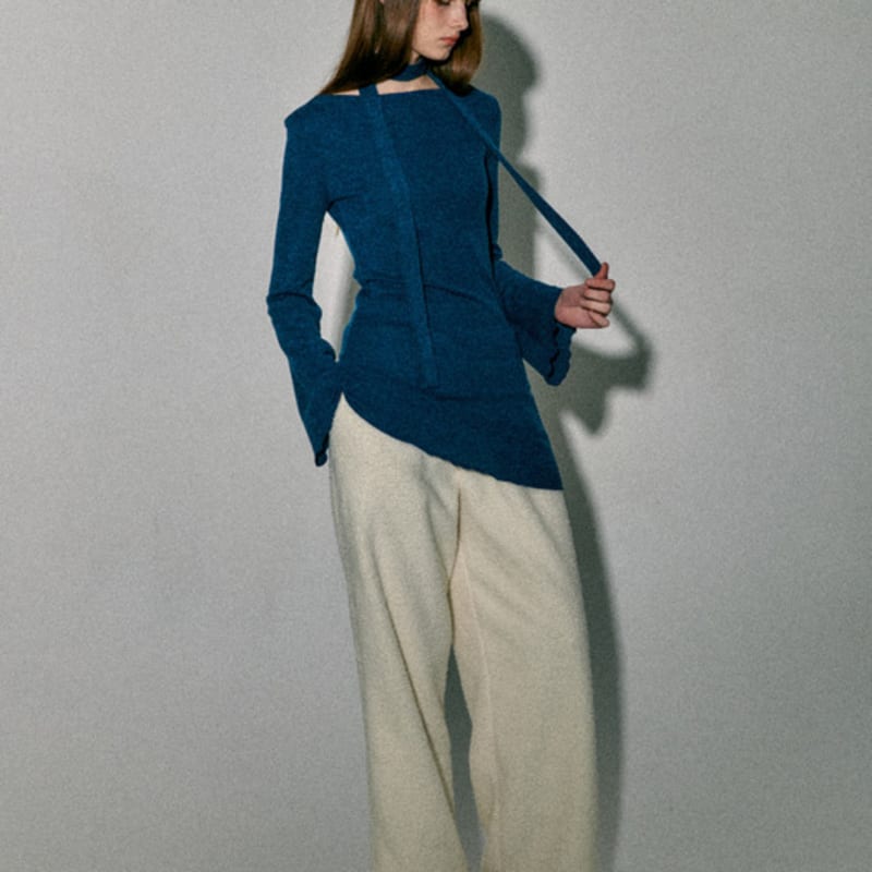 QUAFE KNIT ONEPIECE & MUFFLER SET_DENIM BLUE