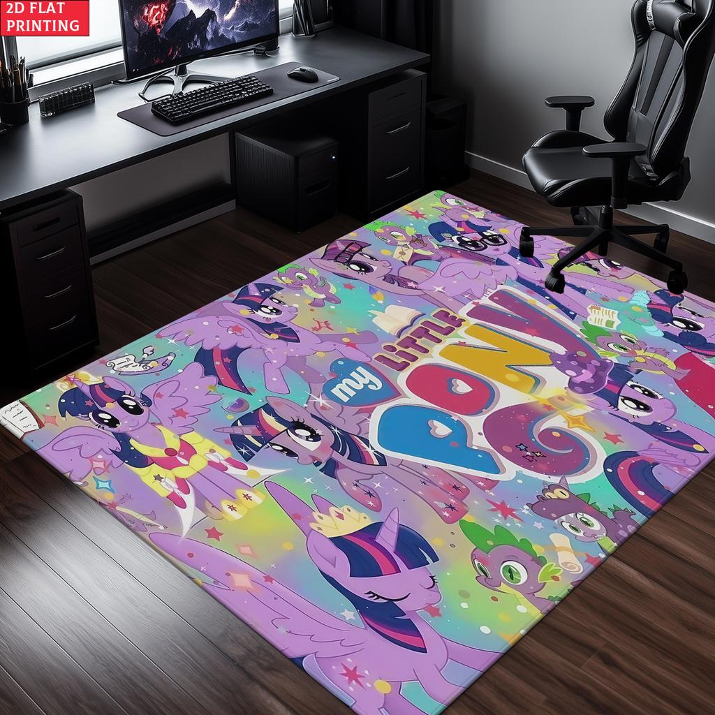 Cute Cartoon Pony Area Rug,Starry Gradient Theme Non-slip Floor Mat,Decorative Carpet for Kids Room Bedroom,Washable Home Gift