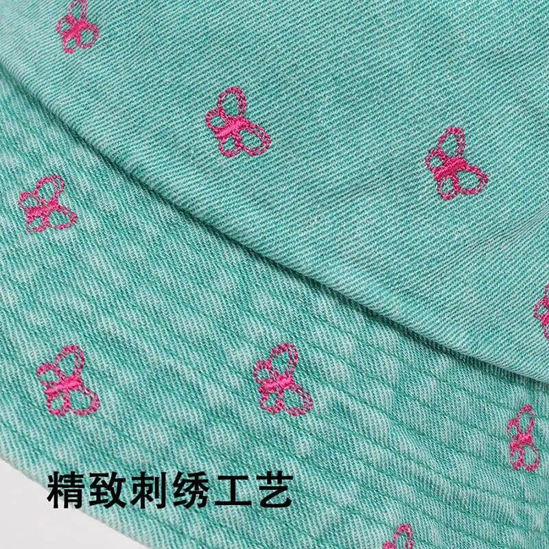 Korean Sweet Butterfly Embroidered Denim Fisherman Hat Women Wide Brim Show Face Small Spring Summer Sun Basin Bucket Hat