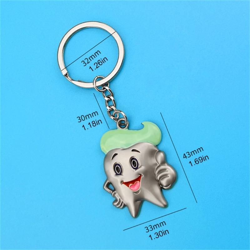 Sturdy Zinc Alloy Materials Tooth Shaped Keychain Charm Pendant Portable for Dental Professionals and Clinic Giveaways