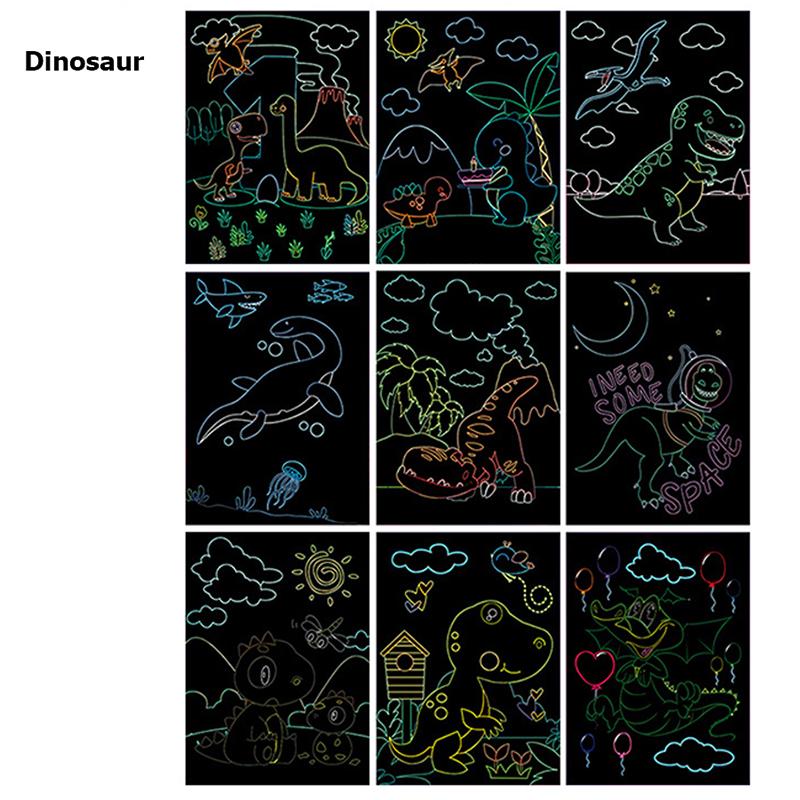 Pittura da graffiare a cartoni animati Giocattoli da disegno per bambini Arte Creatività Fai da te Materiali per graffiti Colore abbagliante Libro di pittura graffiata TMZ
