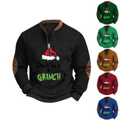 Mens Christmas Sweater Zip Up Sweatshirts Vintage Knit Graphic Sweatshirt Xmas Stand Collar Pullover