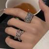 Korean Style Zirconia Glittering Cross Ring: Trendy Multi-layer Wide Band for Women