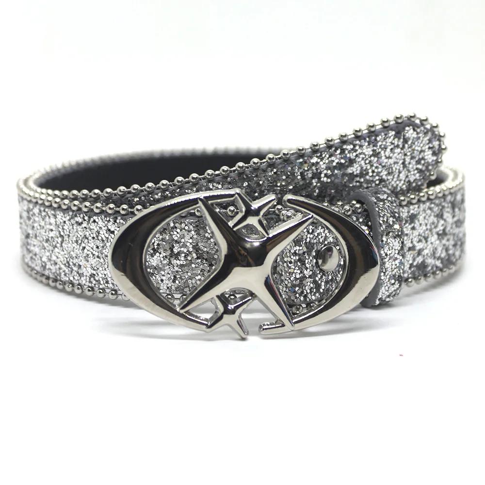 Bling Ster Strass Riem Dames Luxe Pailletten Punk Metalen Gesp Riem Mode Tailleband Jeans Broek Decoratie Riem 103CM black