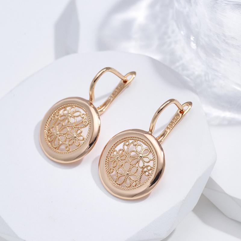 Luxury Rose Gold Boho Earrings For Women Glossy Metal Flower Dangle Earrings High Quality Daily Fine Jewelry New