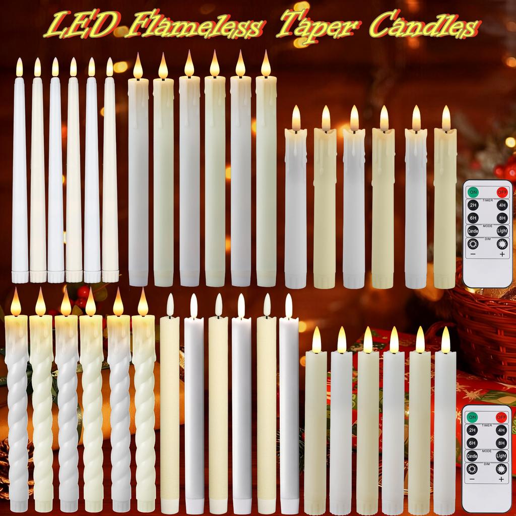 Pack of 6 LED Flameless Taper Candles Battery Operated Flickering Window Candle for Christmas Wedding Church Decor Party Supplie