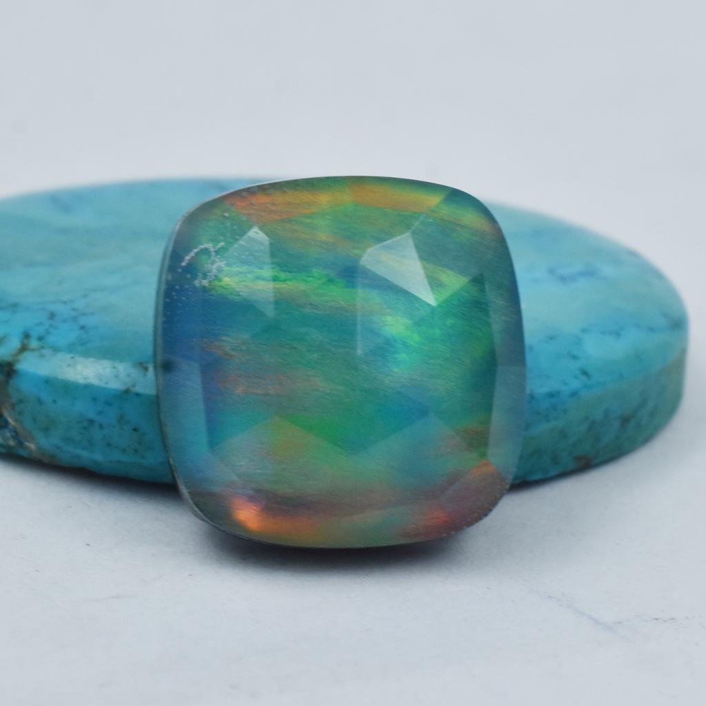 Lab-Created Opal Loose Gemstone 14.9 Ct Square Cushion Multi-Color October Birthday Birthstone