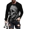 Męskie Koszulki z Graficznym Czaszką Długi Rękaw Szkielet 3D Print Street man t shirt jesień Dekolt Okrągły Casual Y2k Top oversize Męska odzież