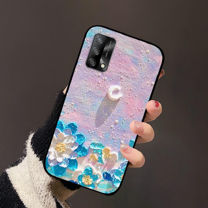 For OPPO A74 4G Oppo F19 Case Luxury Flower Black Soft Silicone Phone Case For OPPO A74 4G Back Cover F19 Coque Cartoon Bumper