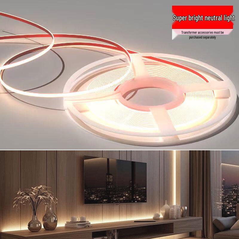 24V Low Voltage Self-Adhesive COB LED Strip Light for Living Room, Cabinet, and Recessed Card Slots