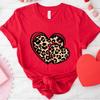Fashion Unisex Tshirts Leopard Love Heart Print Tops Short Sleeve Clothing Ladies Harajuku Valentines Day Female Clothing