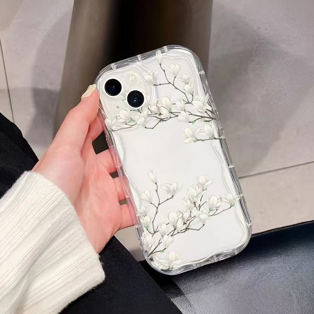 White Flower Branch Is Suitable for Iphone17pro Mobile Phone Case Apple 15 Anti-drop 14 Bracelet 13promax New 16x.