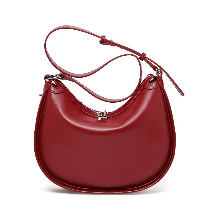 Echte Leder Sichelmond Tasche Handtasche Große Kapazität Glänzendes Weiches Leder Umhängetasche Halbrund Satteltasche Hornmond Tasche