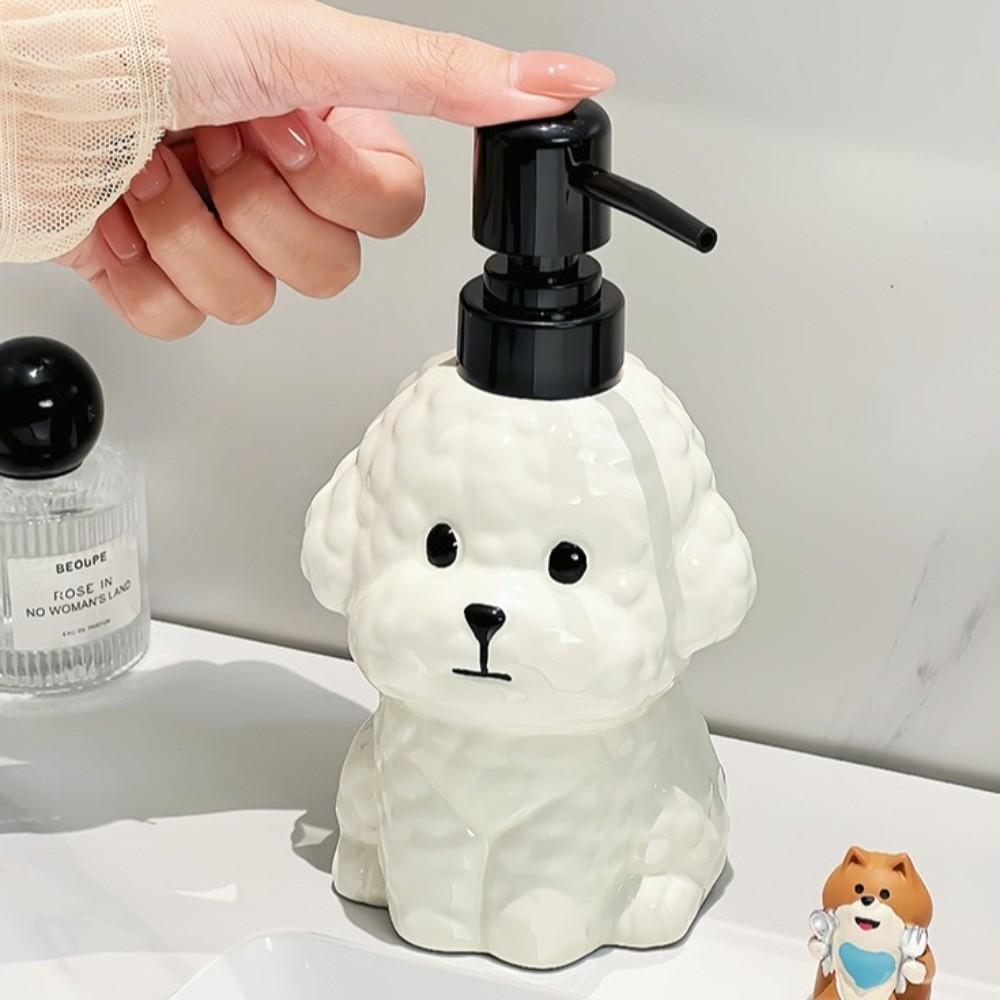 No-Leak Lotion Pump Bichon Frise Ceramic Soap Dispenser Hand Sanitizer Bottle Children/Kids