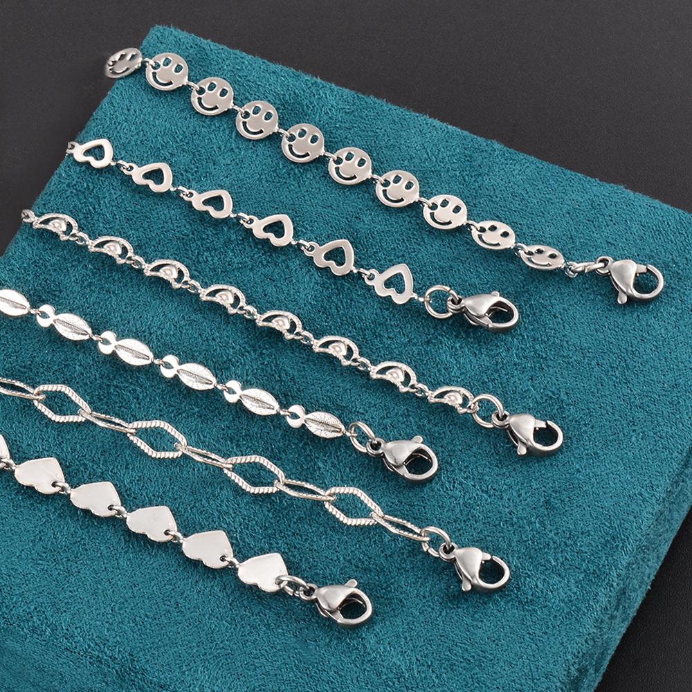 Handmade Heart Chain Necklace Bracelet Anklet For Women Stainless Steel Steel Color Fashion Jewelry With 5cm Extention Chain