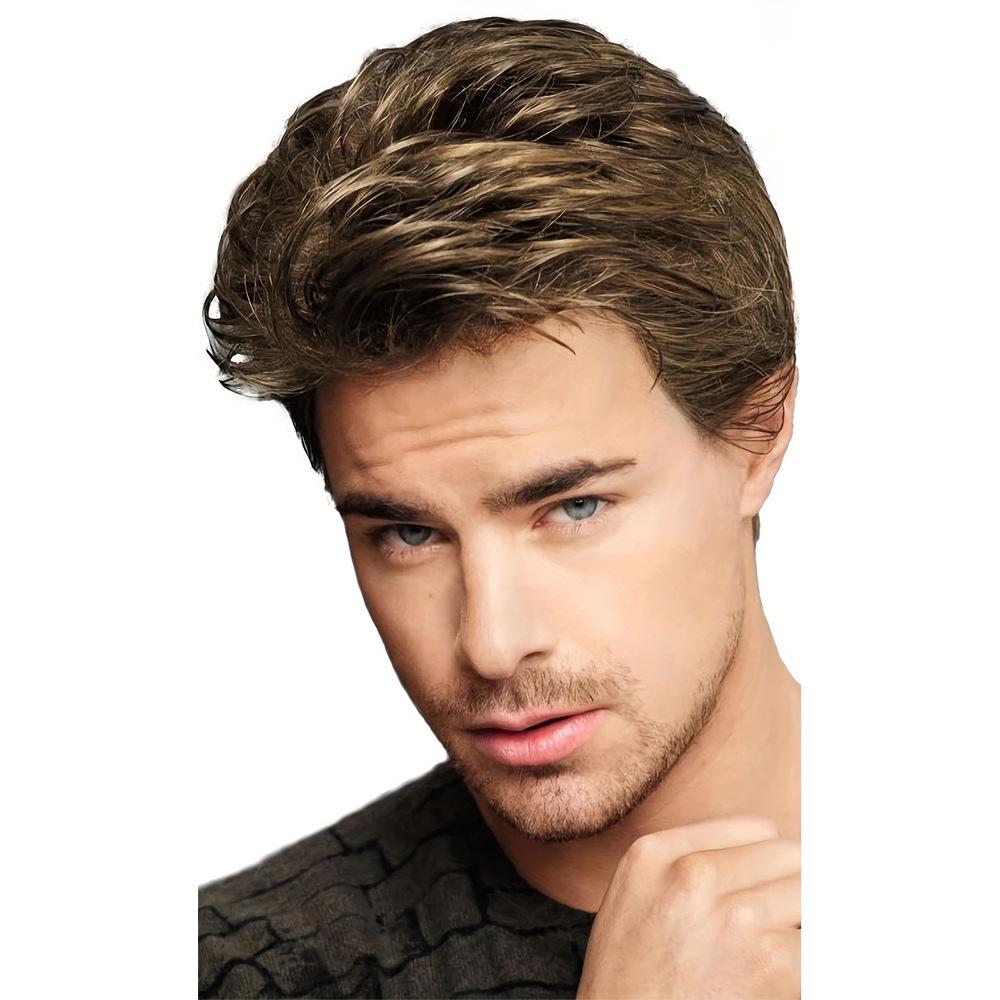 

Стильный синтетический парик для мужчин - мягкие и пушистые смешанные коричневые короткие волосы - модная европейская и американская прическа коричневый