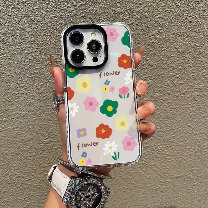 ins wind color small floral transparent summer mobile phone case Apple 15/14promax soft case protective case can be