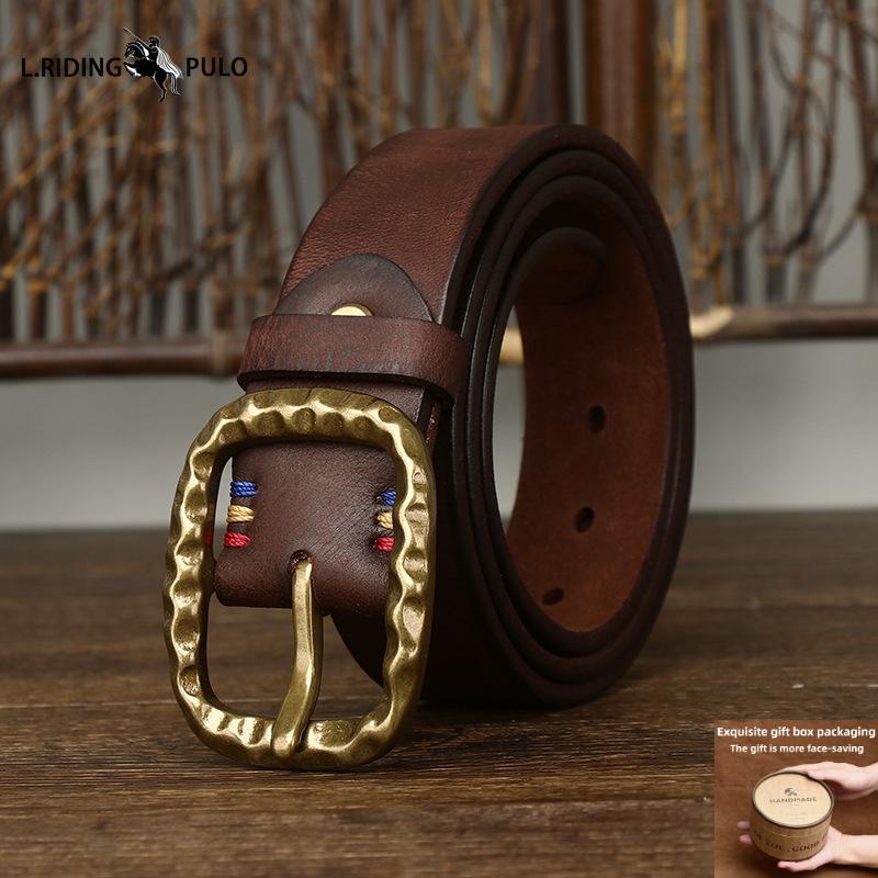 Bold and Thickened Retro Copper Buckle Belt Men's High-end First Layer Cowhide Genuine Leather Belt