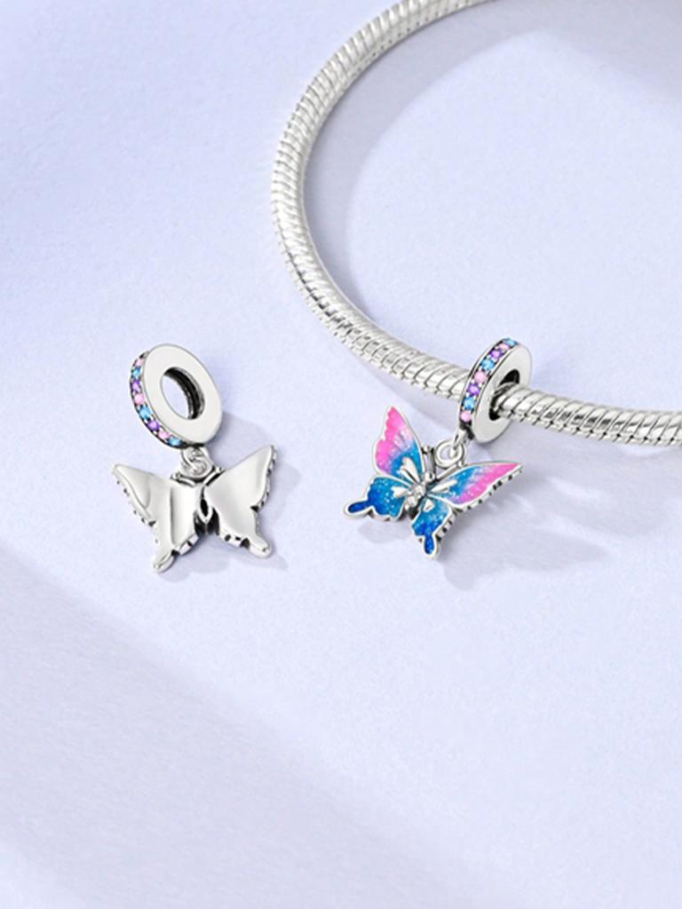 Charms Plata Colorful Insect Butterflies Beads Charm Copper Plated Fit Charms Original Bracelet For Jewelry Making Diy Charm