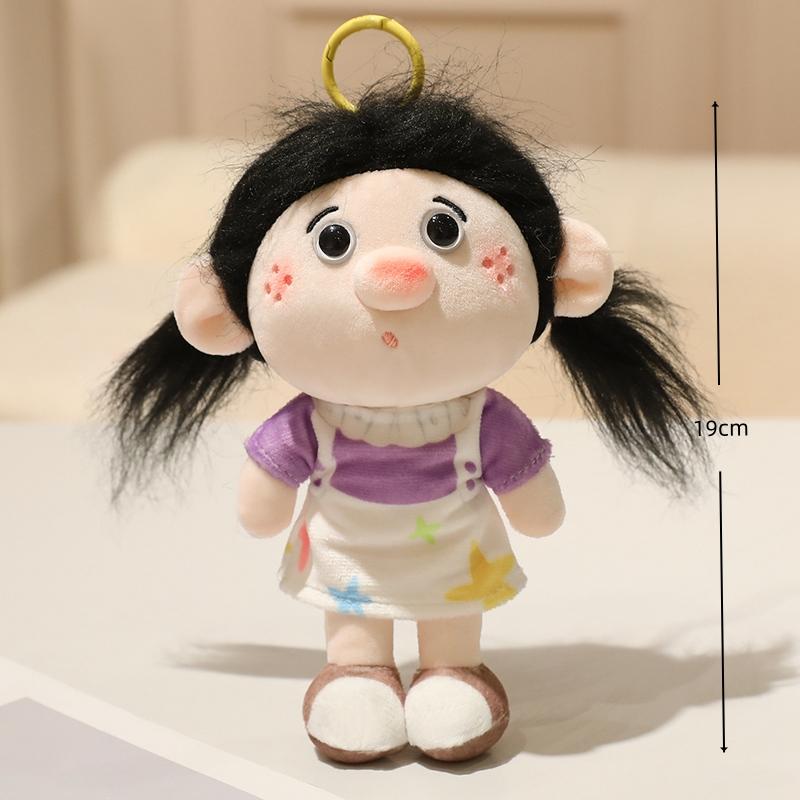 Cute Curly Hair Family Plush Keychain Toy Cartoon Figure Stuffed Doll Bag Hanging Decoration Kids Accessory Gift