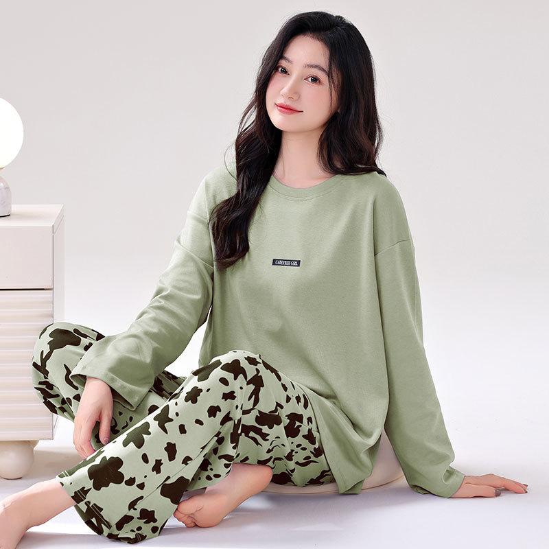 Pyjamas mit integrierten Brustpolstern Reine Baumwolle Langärmelig Damen Freizeit-Loungewear Damenmodelle