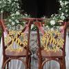 2Pairs Wedding Chair Signs Decor Mr and Mrs Wooden White PU Elegant Bride Groom Hanging Signs Wedding Ceremony Reception