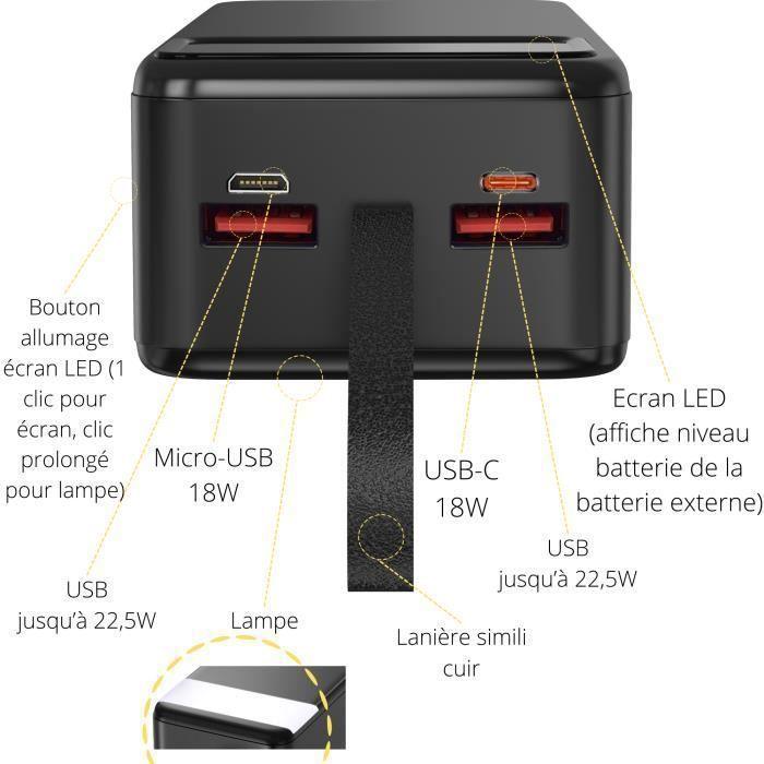Išorinis maitinimo blokas 30000mAh USB USB-C micro-USB Greitas įkrovimas LED ekranas Phonillico®