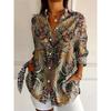 Camisa de mujer ajustada con botones, estilo casual, con estampado de flores de anacardo, ideal para uso diario. Camisa de solapa de talla grande.