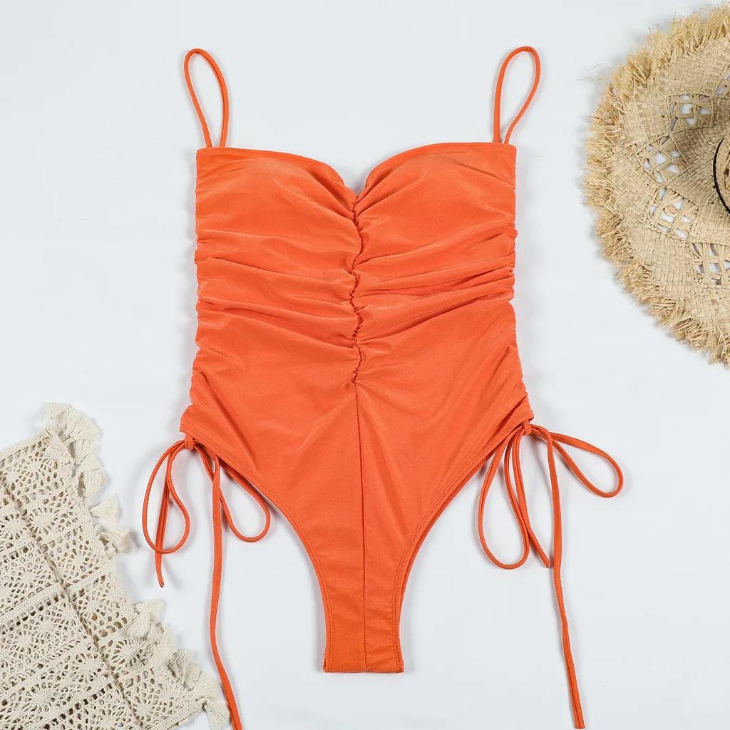 Damen Einteiliger Badeanzug mit hoher Taille, sexy V-Ausschnitt, Push-Up-Badeanzug, Neckholder, Kordelzug, Bikini-Set, Bademode, Monokinis