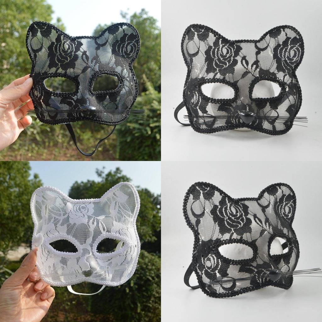 Pvc Lace Cat Face Mask For Halloween Cosplay And Stage Performances