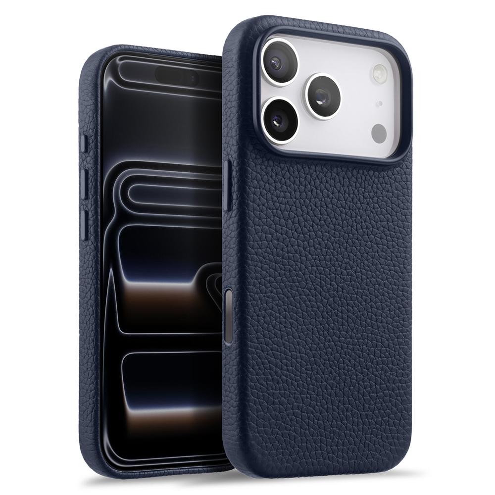 

MELKCO For iPhone 17 Pro Max Magnetic Case Genuine Cow Leather + PC Phone Cover with Metal Keys/AI Button