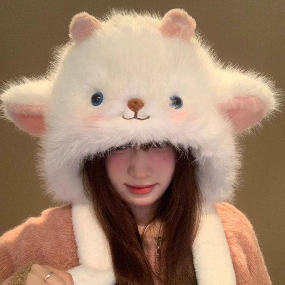 Sheep Winter Plush Hat Anti-cold Fluffy Ear Protection Cap Skiing Lamb Ears Warmer Hat  Travel