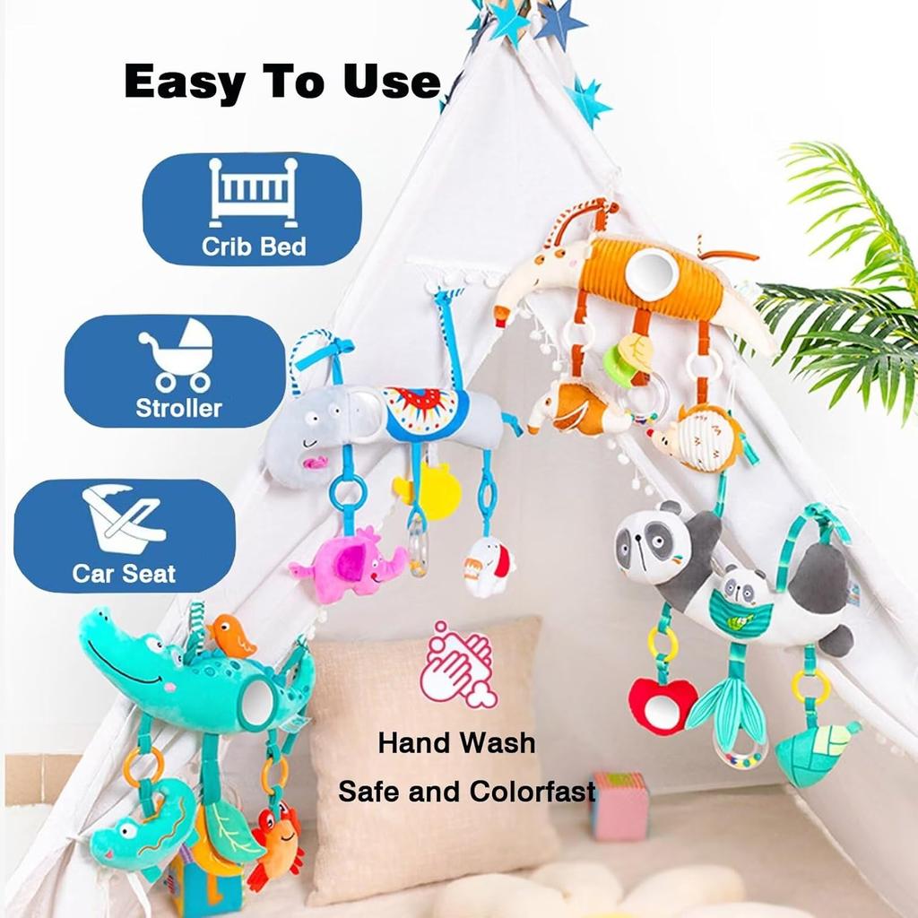 Jouets d'arche pour poussette de bébé Jouet suspendu d'activité pour siège auto Peluche douce pour bébé avec son Carillon éolien Poupées pour bébé Cadeau pour nouveau-né