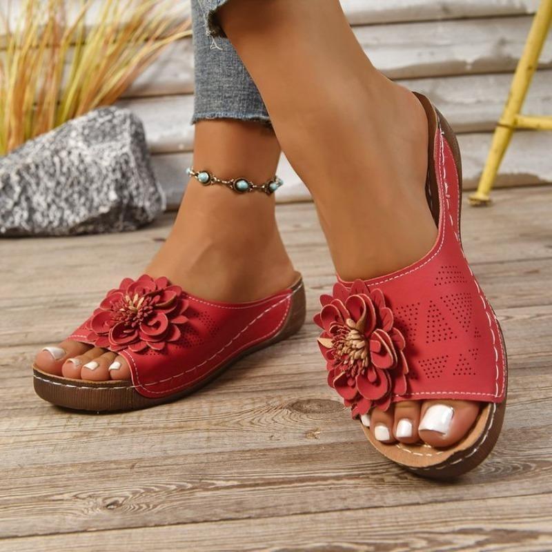 New Style Wedge Heel Thick-soled Fish-mouth One-line Shoes, Women's Shoes, Hollowed-out Beach Flip-flops