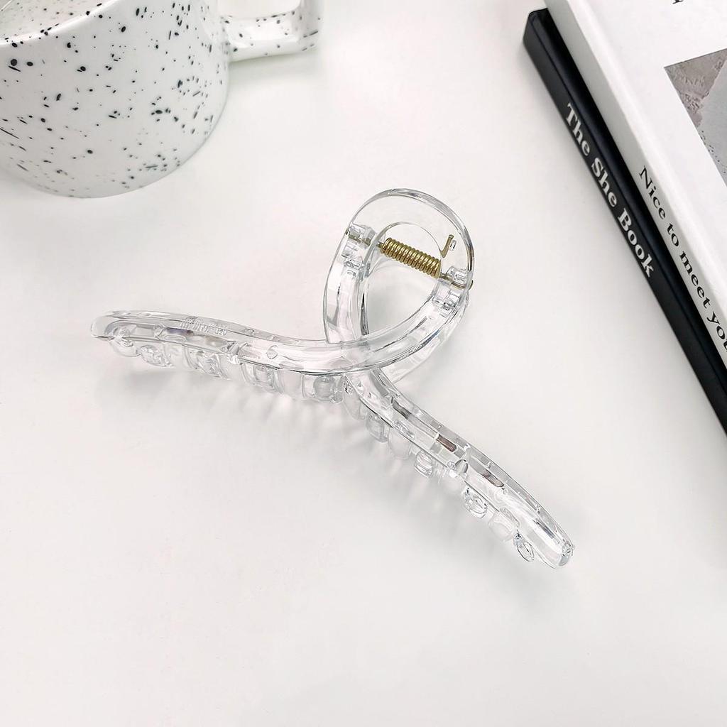 Korean Style Semi-Circular Transparent Hair Clip for Women's Updos - High-End Hollow Shark Clip