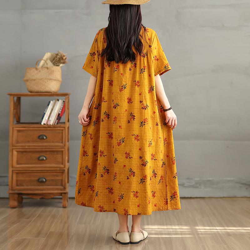 Dimanaf 2025 Women Plus Size Spring Summer Dress Casual Floral Dress Basic Vintage Loose Long Dress Maxi 9302